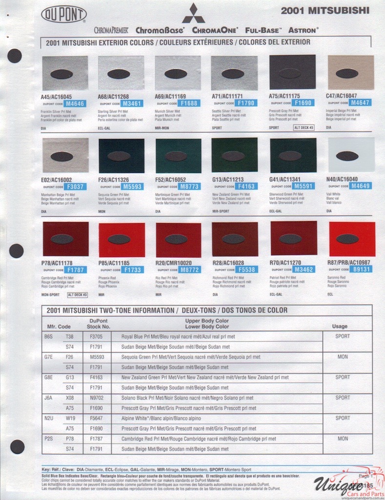 2001 Mitsubishi Paint Charts DuPont 1